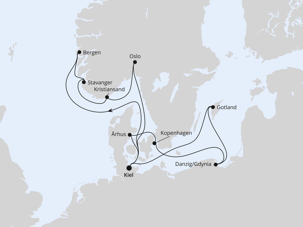 Routenkarte: Ostsee & Norwegen ab Kiel 1