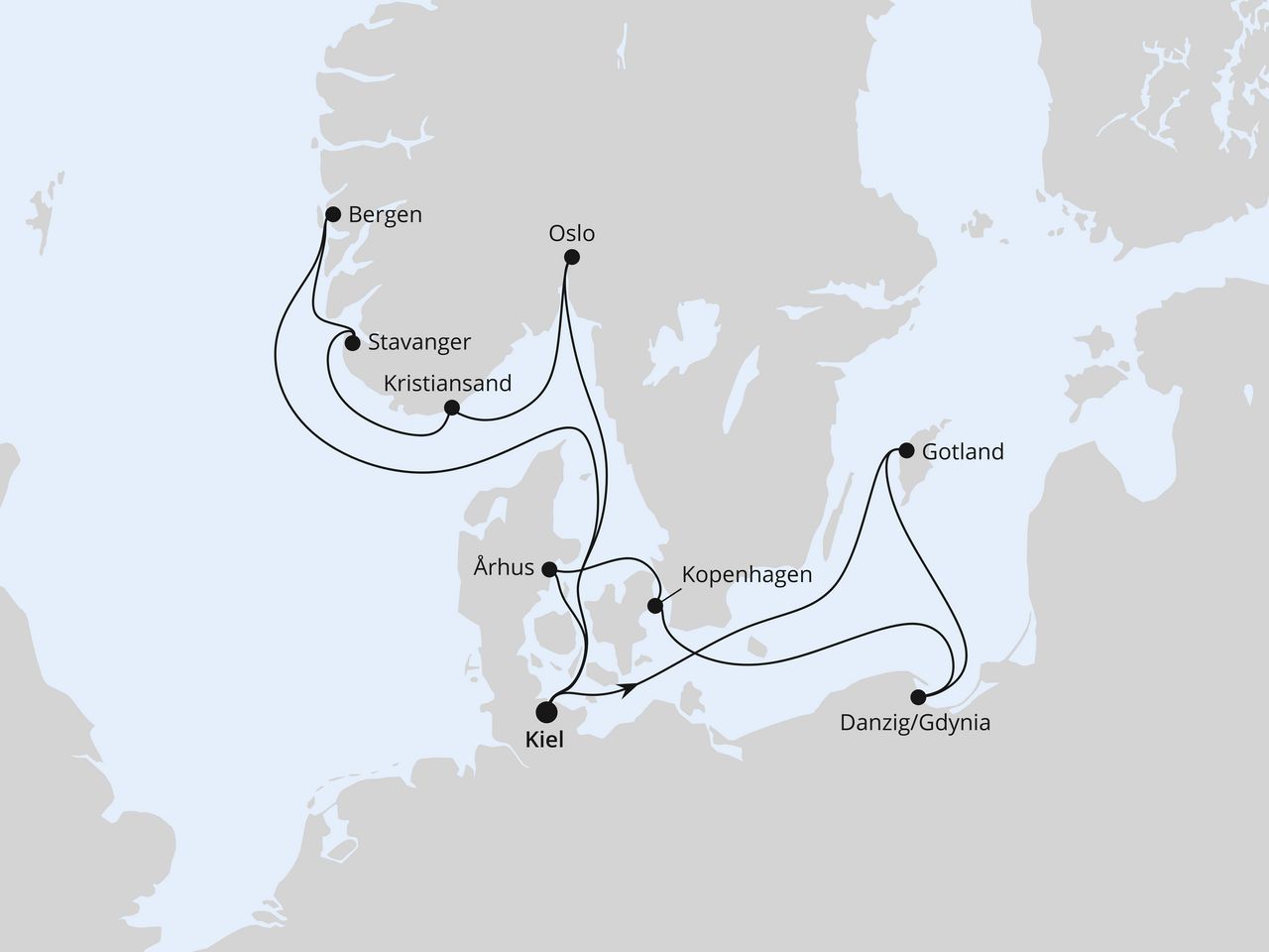 Routenkarte: Ostsee & Norwegen ab Kiel 1