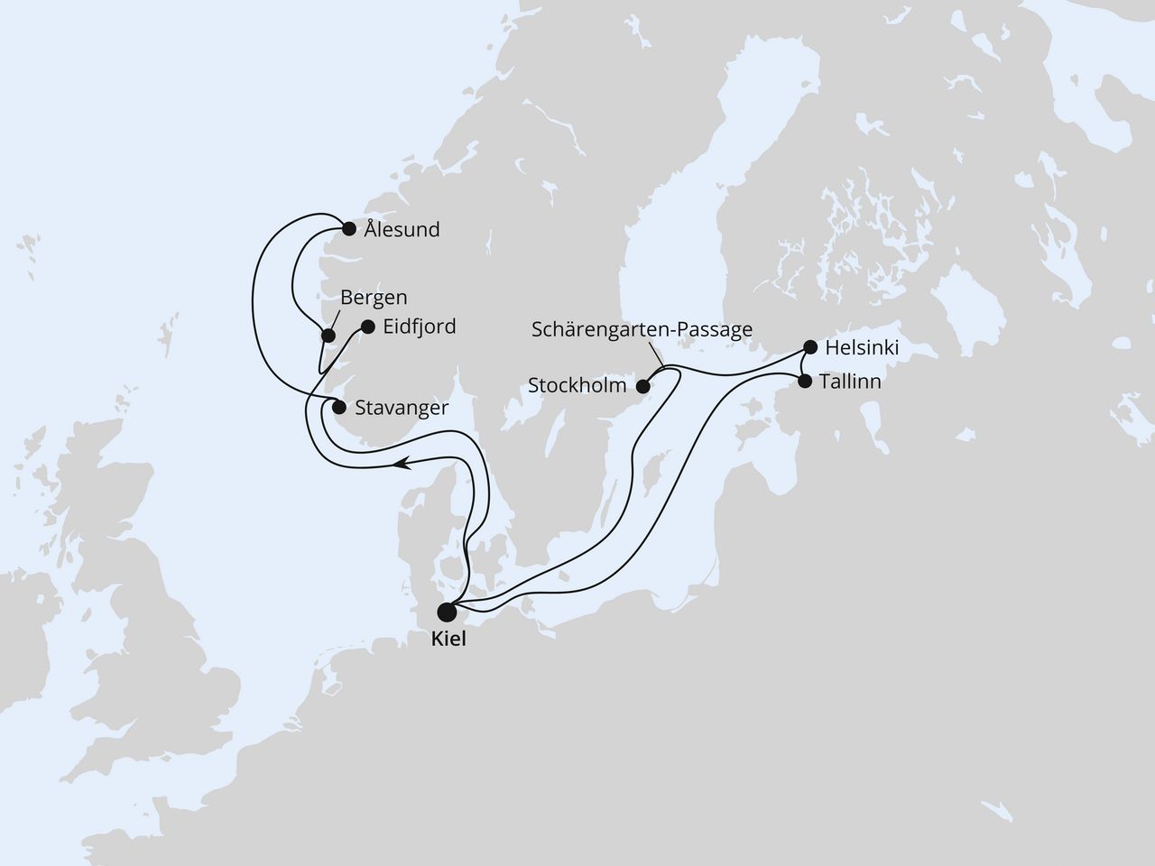 Routenkarte: Große Skandinavien-Reise ab Kiel 2