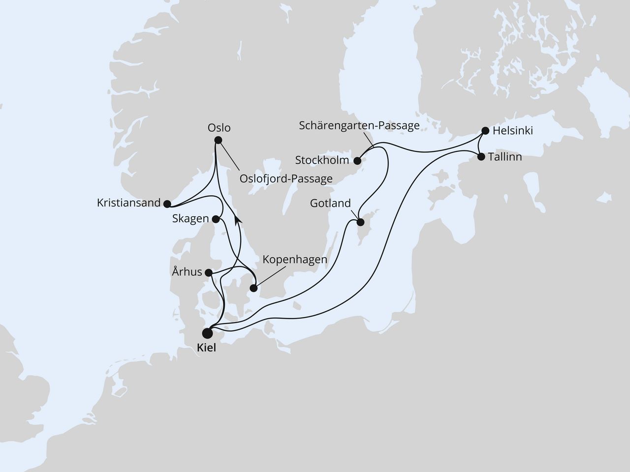 Routenkarte: Highlights der Nord- & Ostseeküste ab Kiel 1