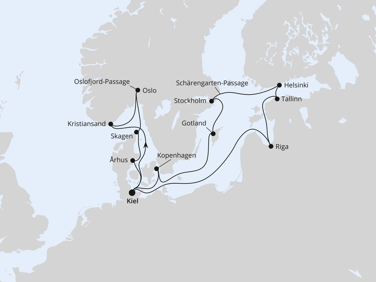 Routenkarte: Highlights der Nord- & Ostseeküste ab Kiel 2