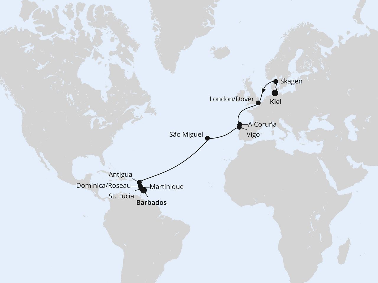 Von Kiel über die Azoren nach Barbados