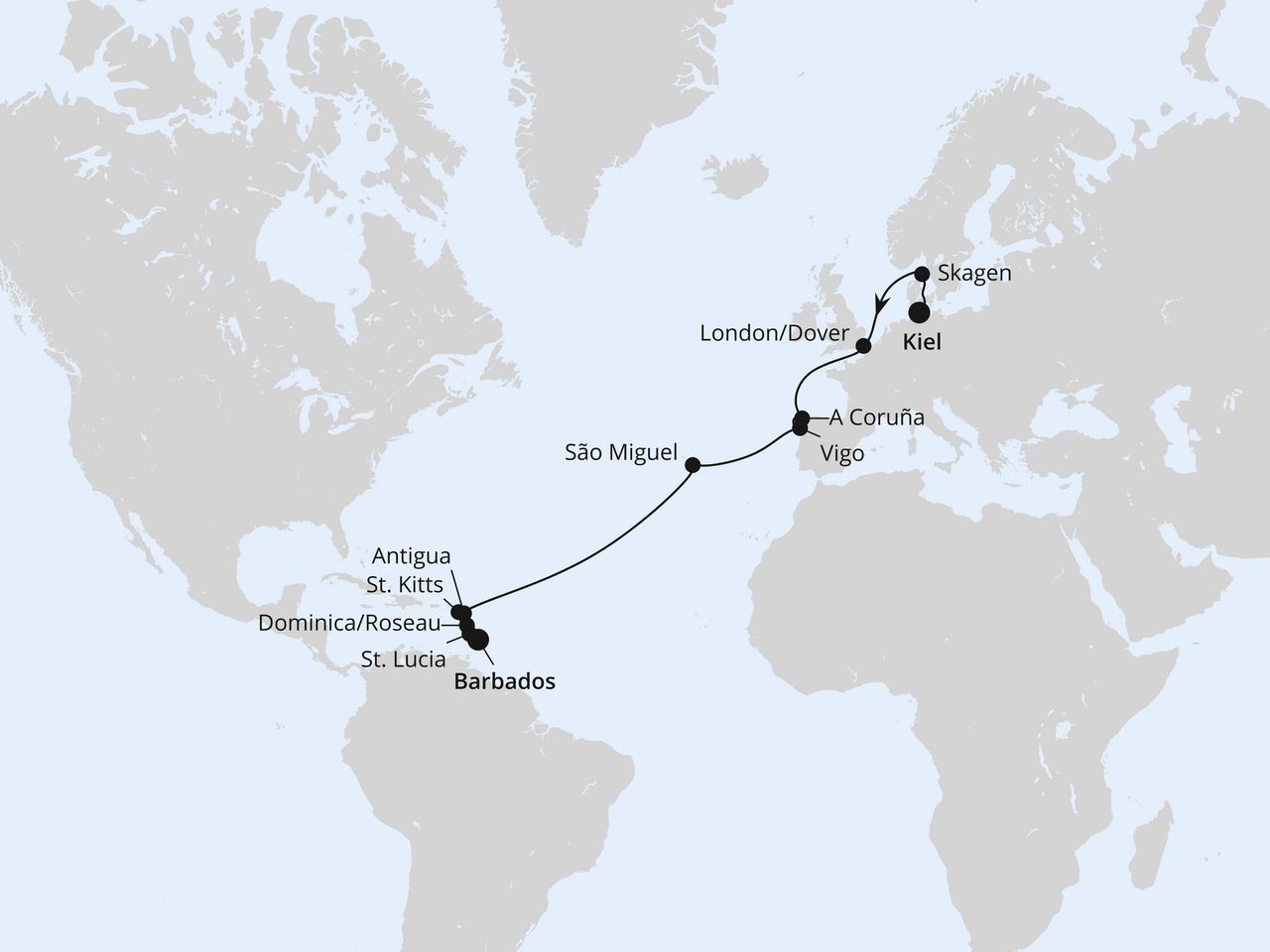 Von Kiel über die Azoren nach Barbados