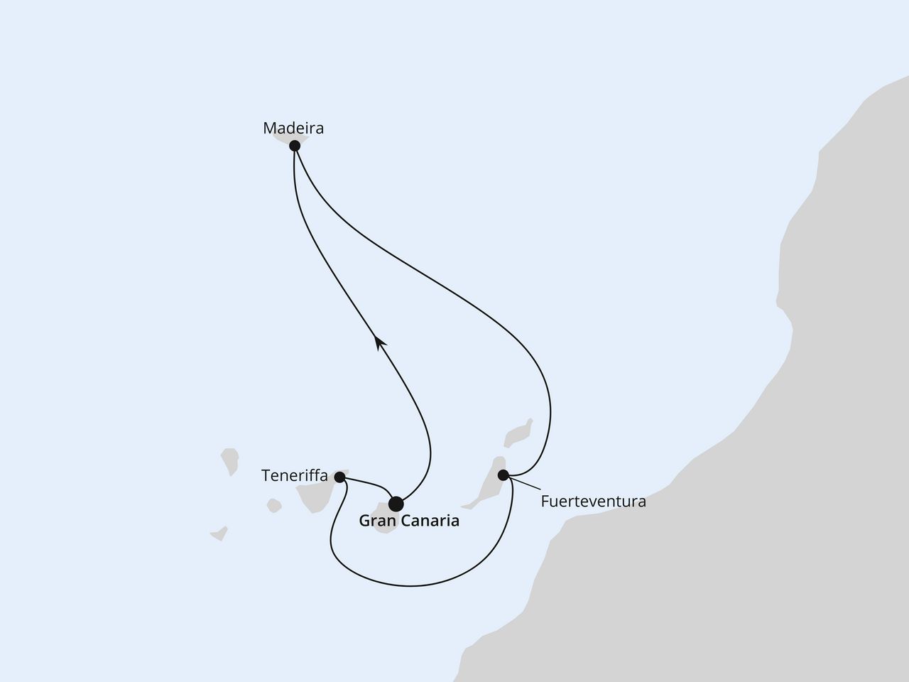 Routenkarte der AIDA Kreuzfahrt Kanaren & Madeira
