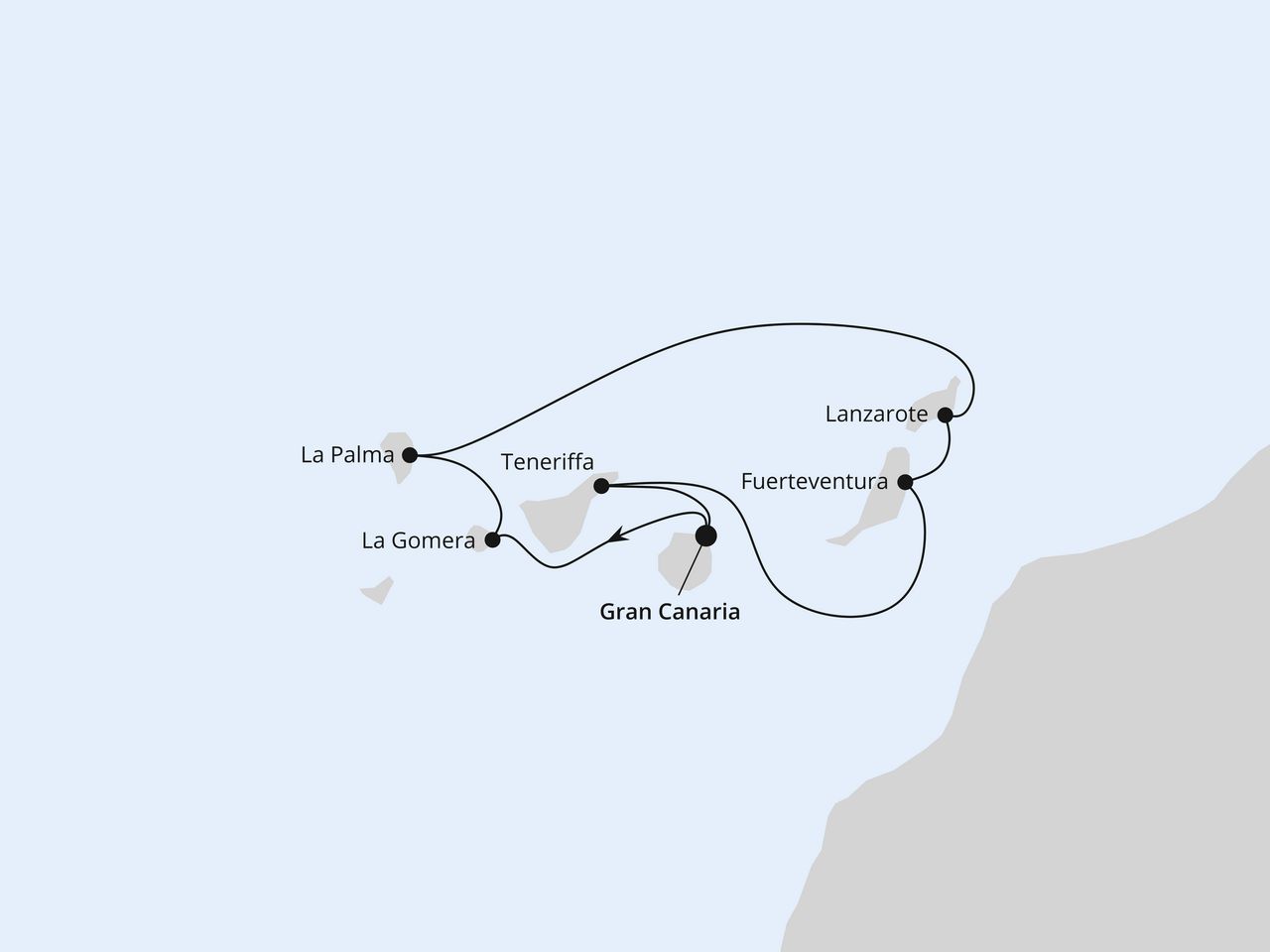 Routenkarte der AIDA Kreuzfahrt Kanaren mit La Gomera
