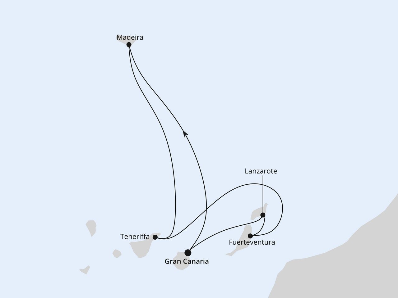 Routenkarte der AIDA Kreuzfahrt Kanaren & Madeira ab Gran Canaria