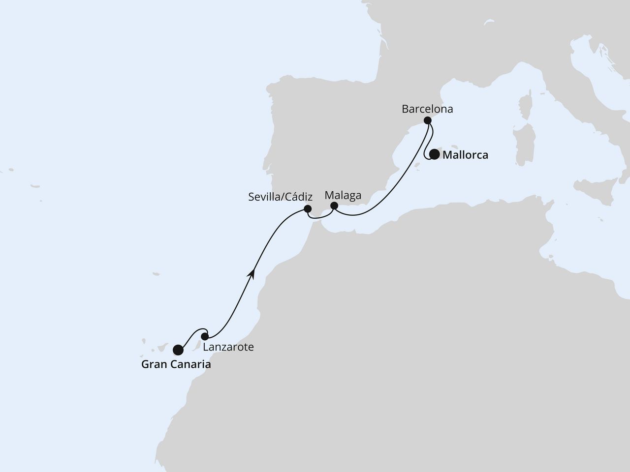 Routenkarte: Kanaren & Andalusien ab Gran Canaria 1