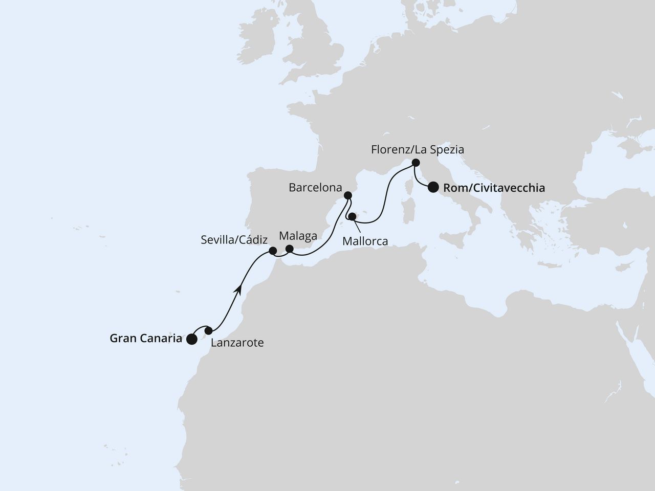 Routenkarte: Kanaren & Andalusien ab Gran Canaria 2