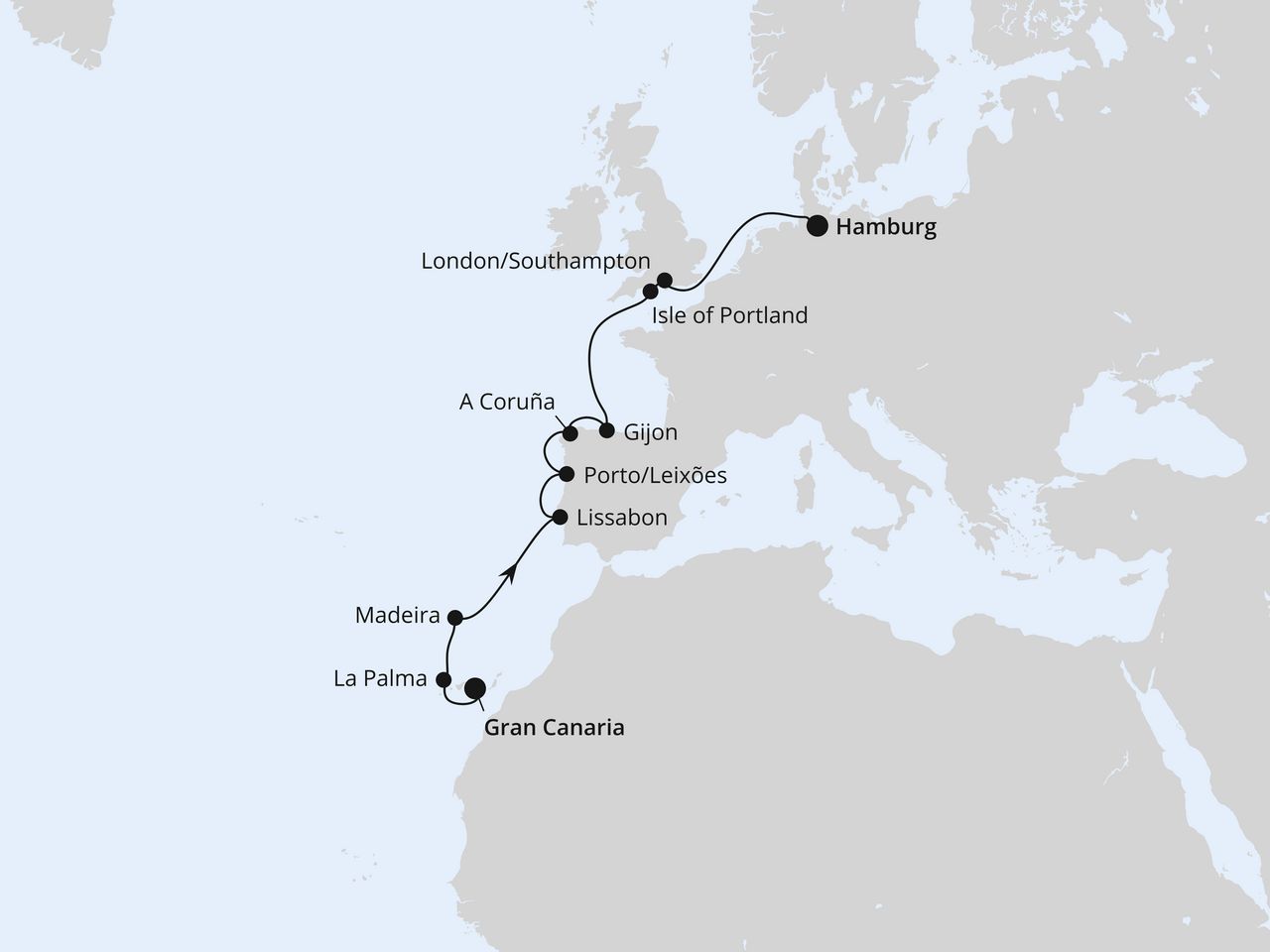 Von Gran Canaria über Portugal nach Hamburg