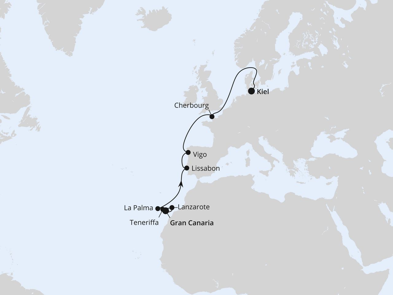 Europas Atlantikküste ab Gran Canaria