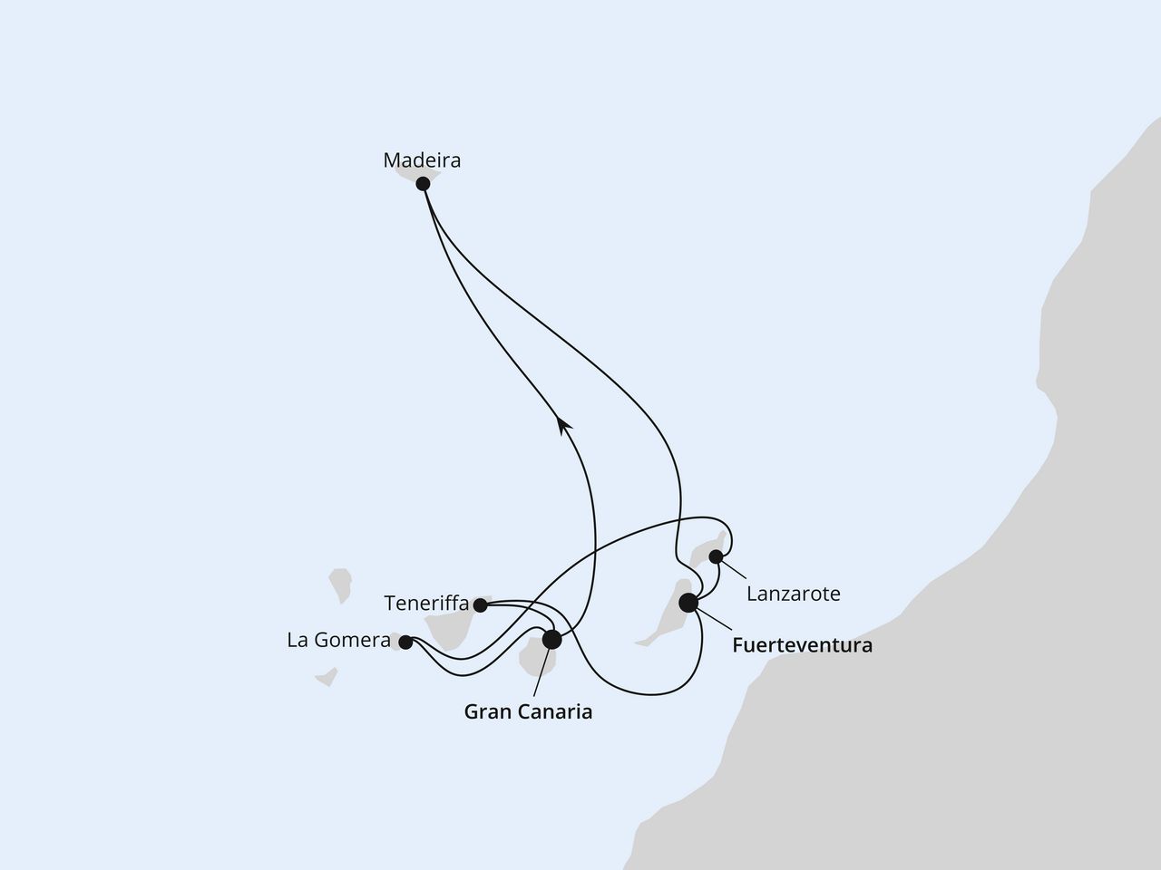 Routenkarte: Große Rundreise Kanaren & Madeira
