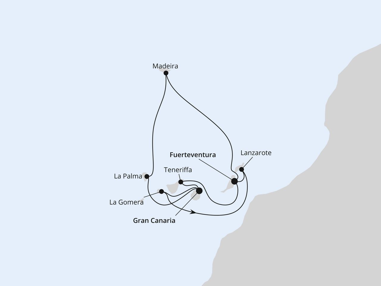 Routenkarte: Große Rundreise Kanaren & Madeira