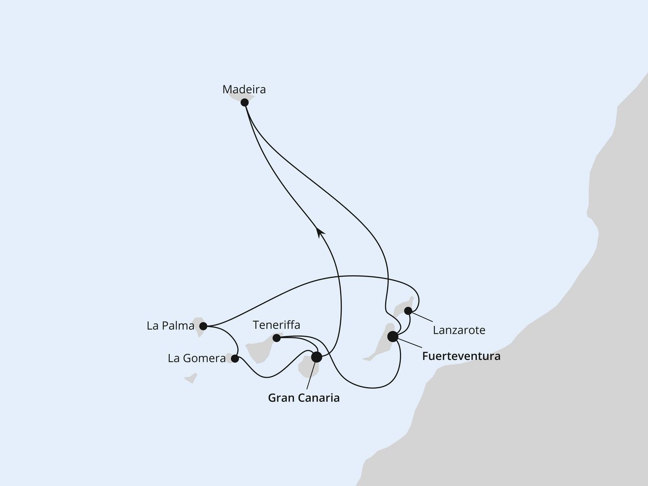 Routenkarte: Große Rundreise Kanaren & Madeira