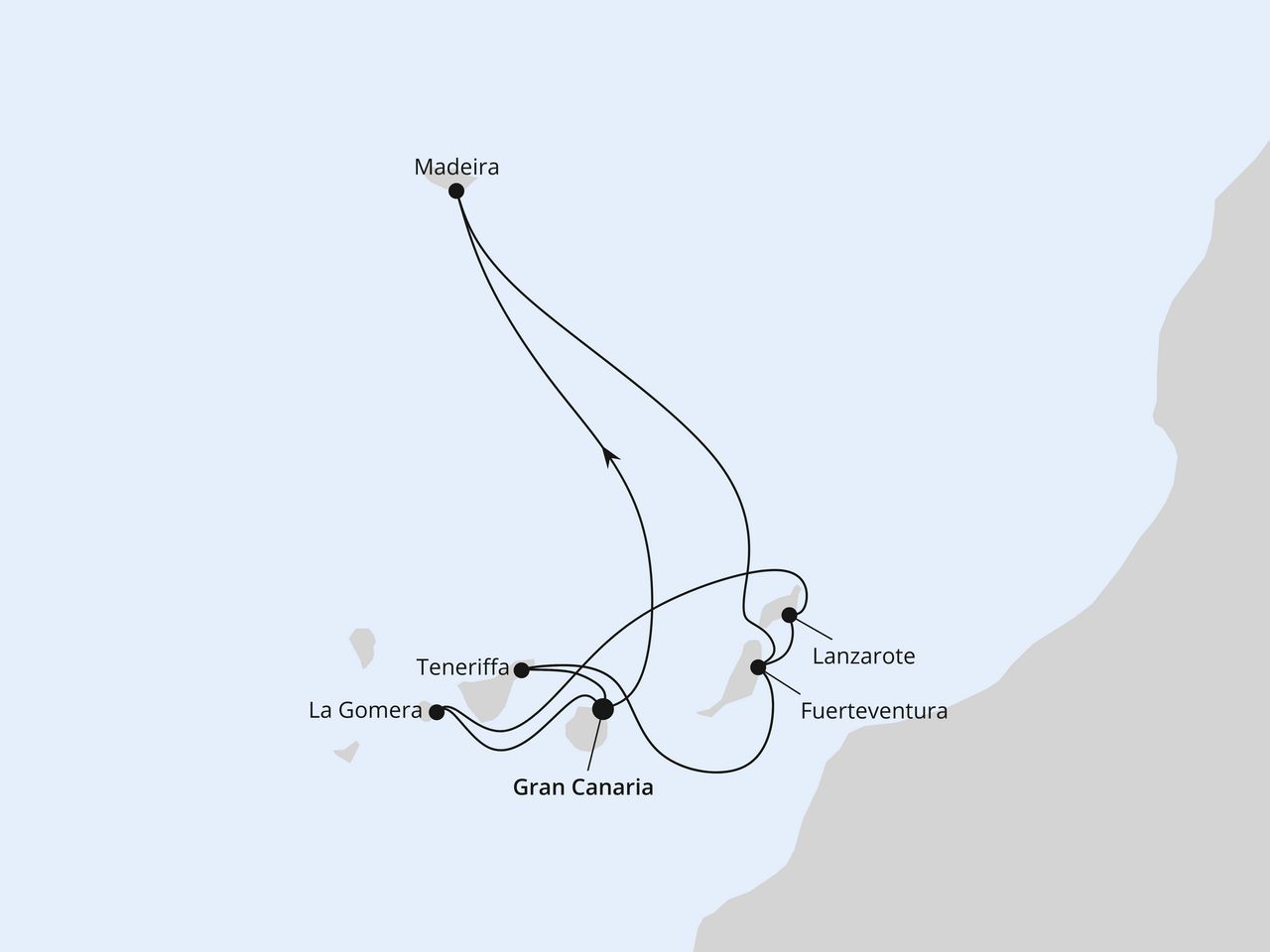 Routenkarte: Große Kanaren-Reise mit La Gomera & Madeira