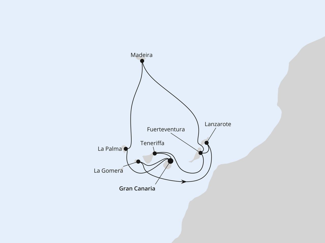 Routenkarte: Große Kanaren-Reise mit La Gomera & Madeira