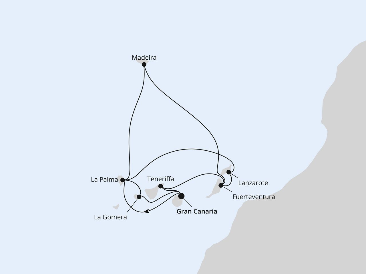 Routenkarte: Große Kanaren-Reise mit La Gomera & Madeira