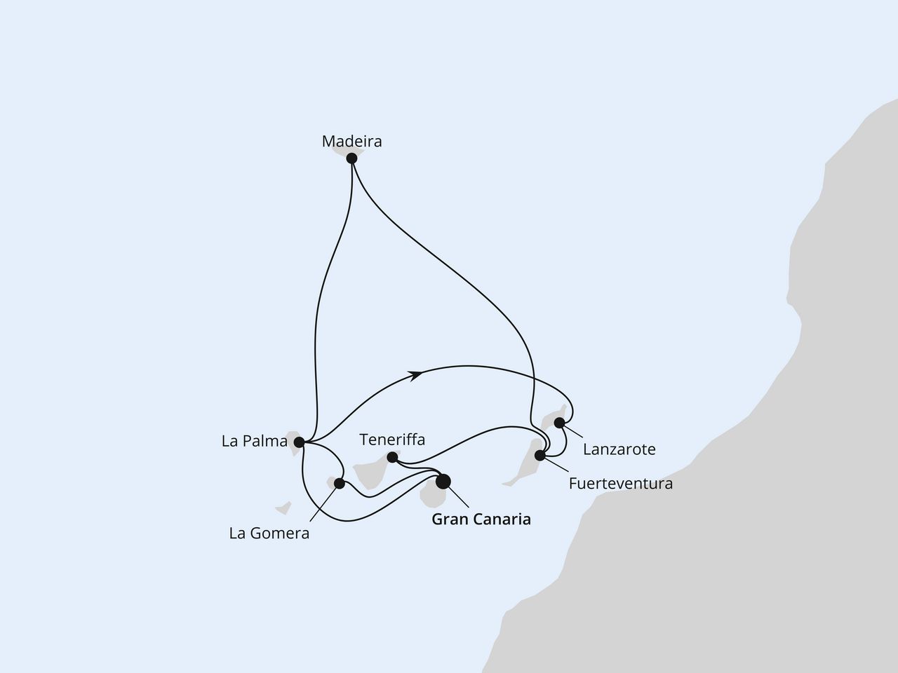 Routenkarte: Große Kanaren-Reise mit La Gomera & Madeira