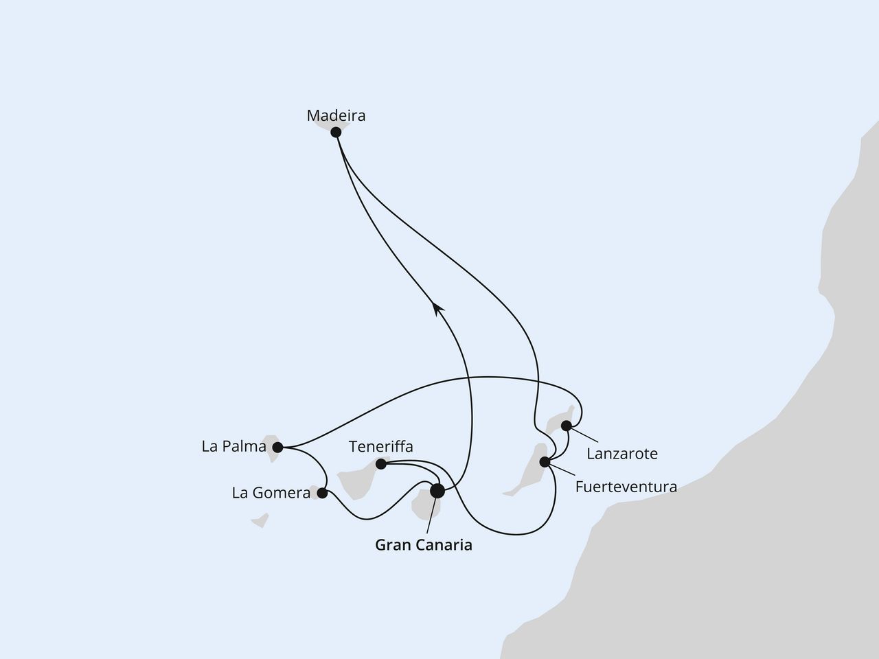 Routenkarte: Große Kanaren-Reise mit La Gomera & Madeira