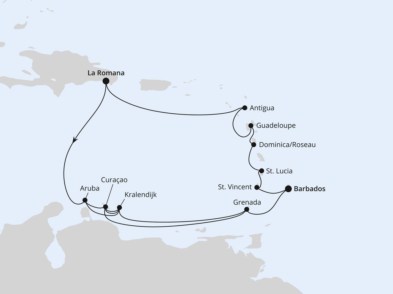 Routenkarte: Karibische Insel-Rundreise