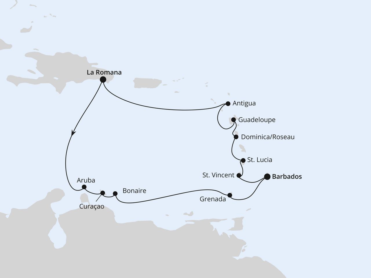 Routenkarte: Karibische Insel-Rundreise ab Dom. Republik