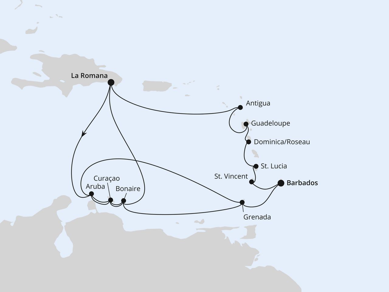 Routenkarte: Karibische Insel-Rundreise ab Dom. Republik