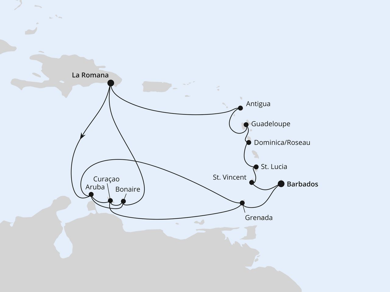 Routenkarte: Karibische Insel-Rundreise ab Dom. Republik