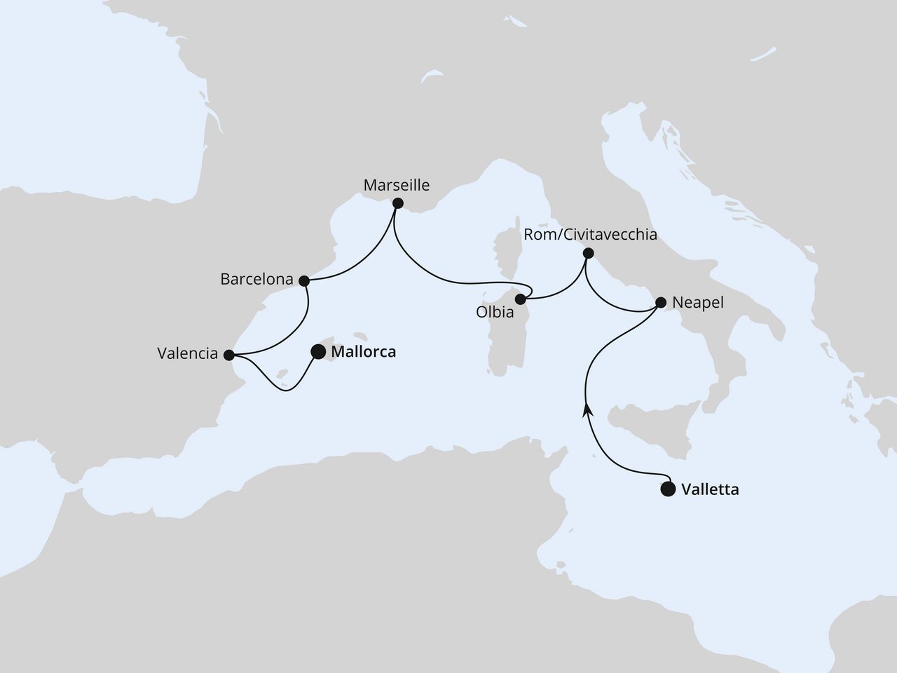 Italien, Frankreich & Spanien ab Malta