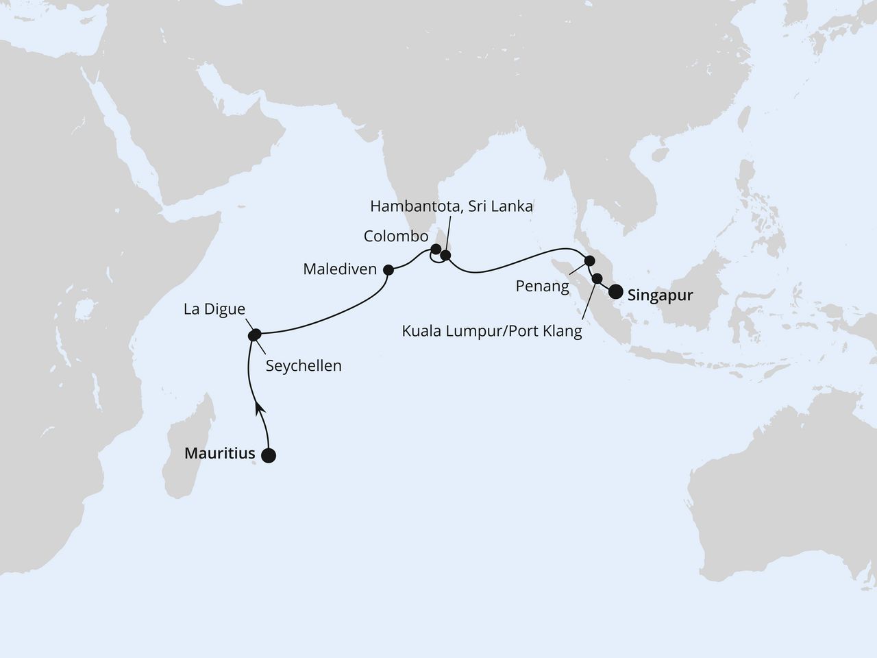 Von Mauritius über die Seychellen nach Singapur