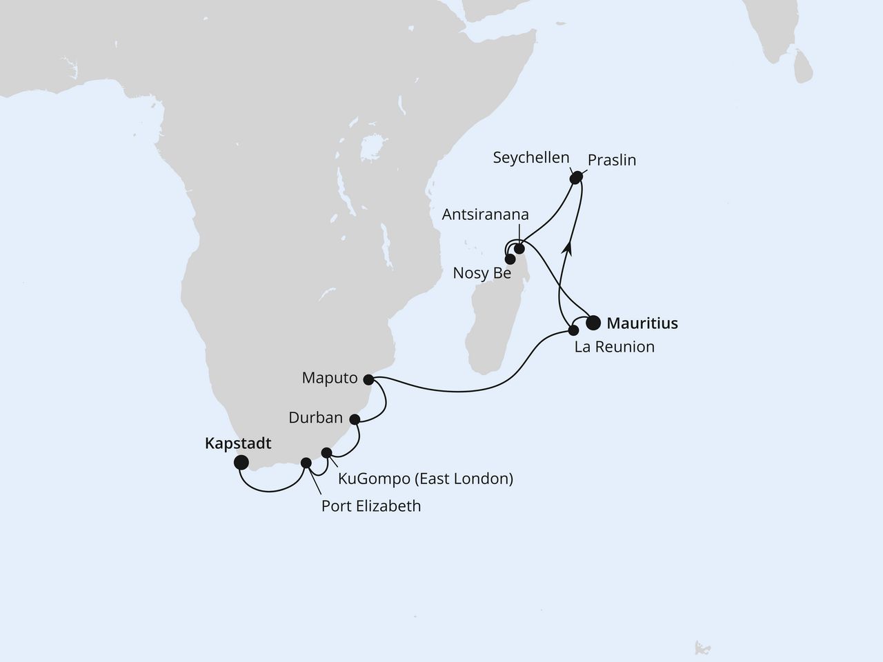 Mauritius, Seychellen, Madagaskar & Südafrika