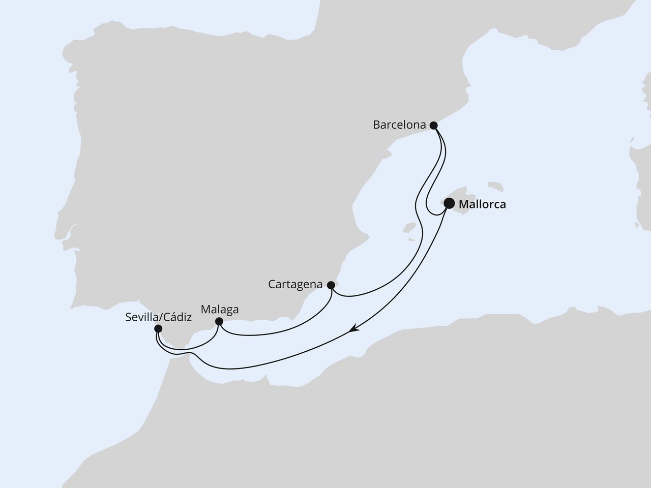 Routenkarte: Andalusien ab Mallorca