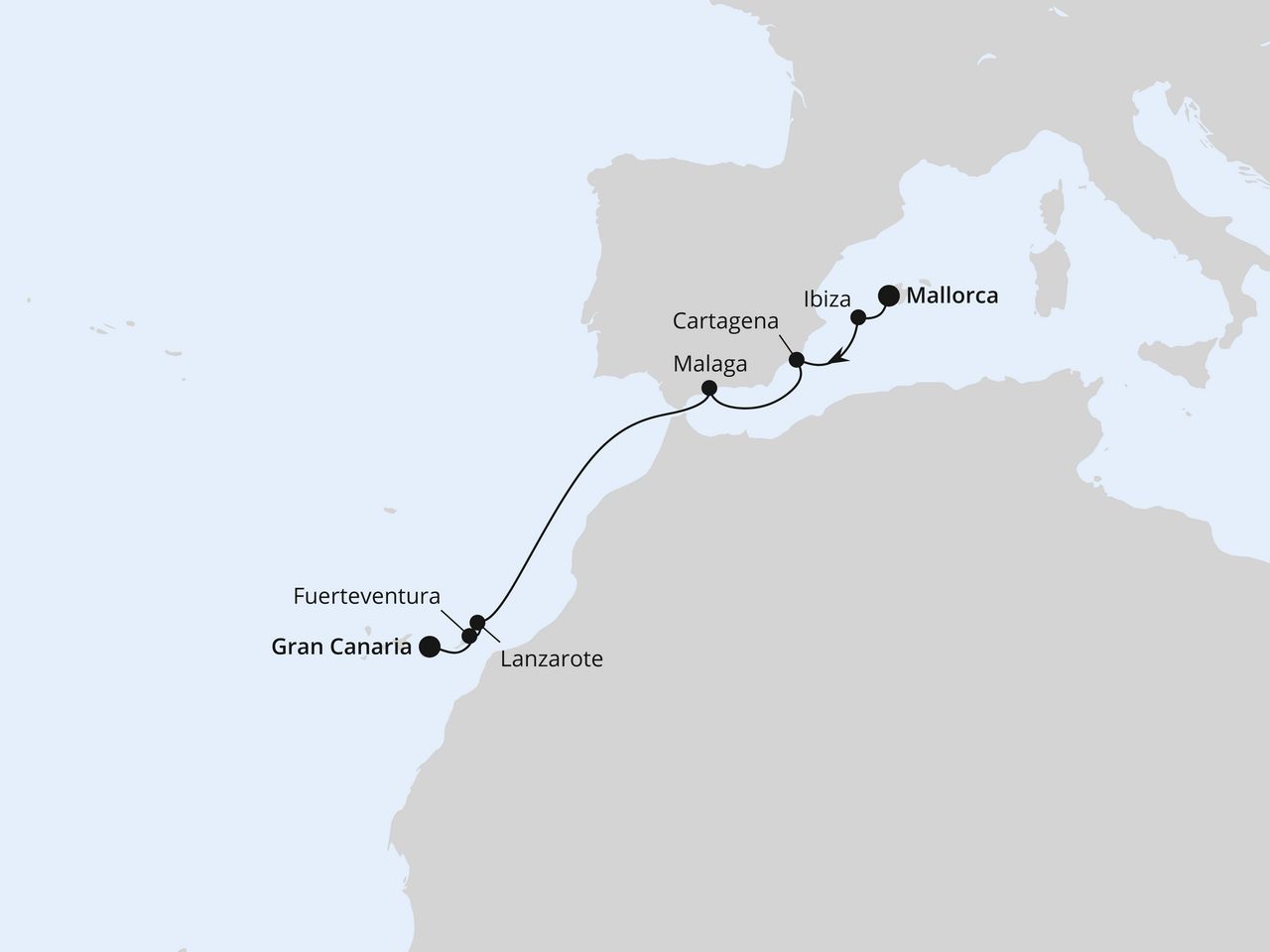 Routenkarte: Andalusien & Kanaren ab Mallorca