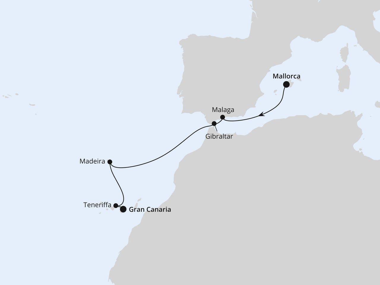 Routenkarte: Andalusien & Kanaren ab Mallorca