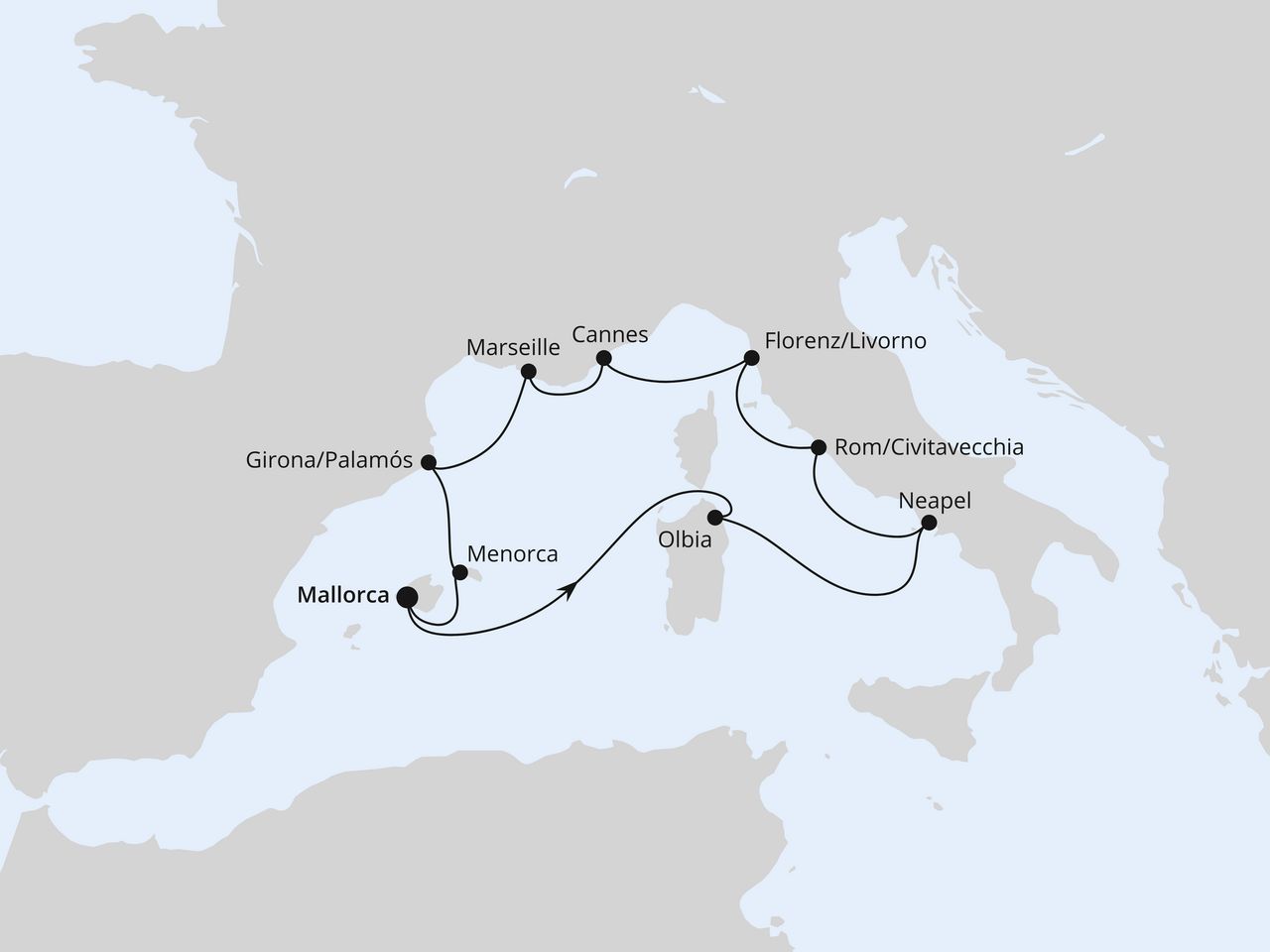 Routenkarte: Mediterrane Highlights ab Mallorca