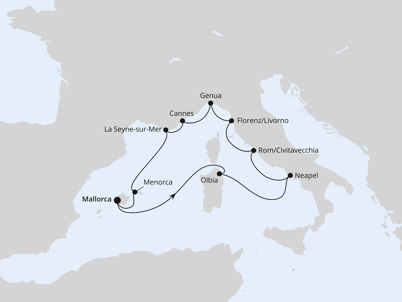 Routenkarte: Mediterrane Highlights ab Mallorca