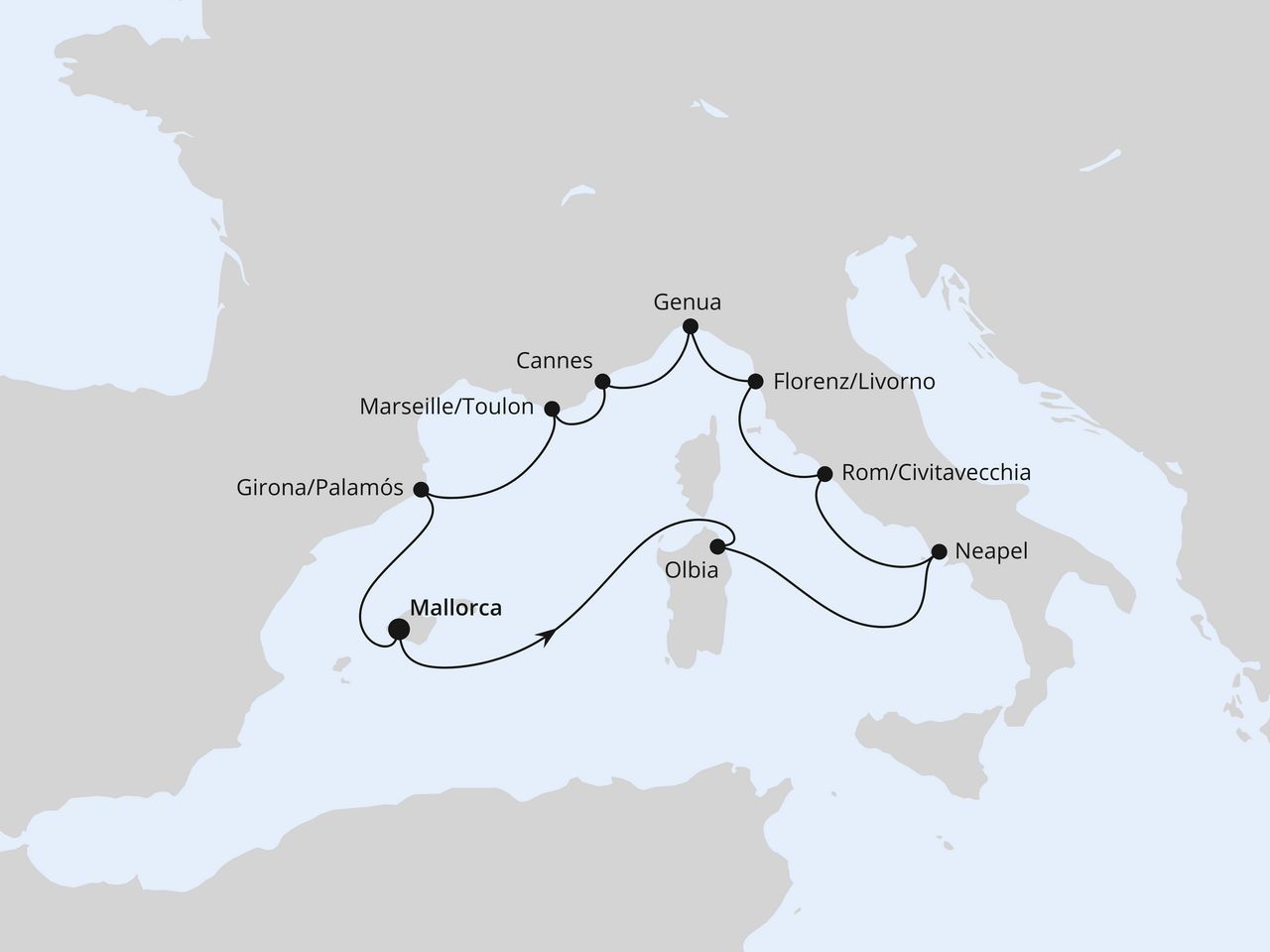 Routenkarte: Mediterrane Highlights ab Mallorca