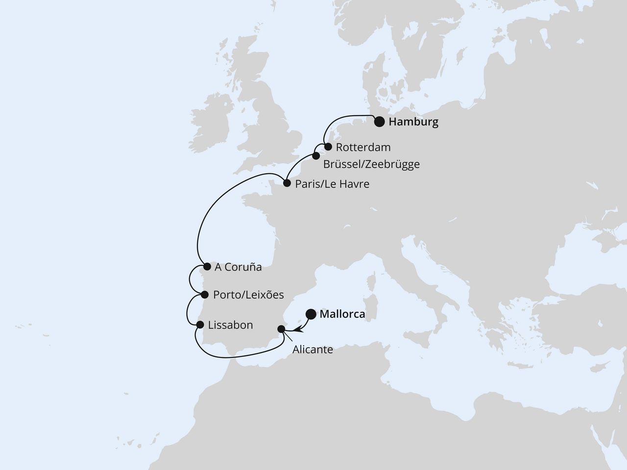 Von Mallorca über Portugal nach Hamburg
