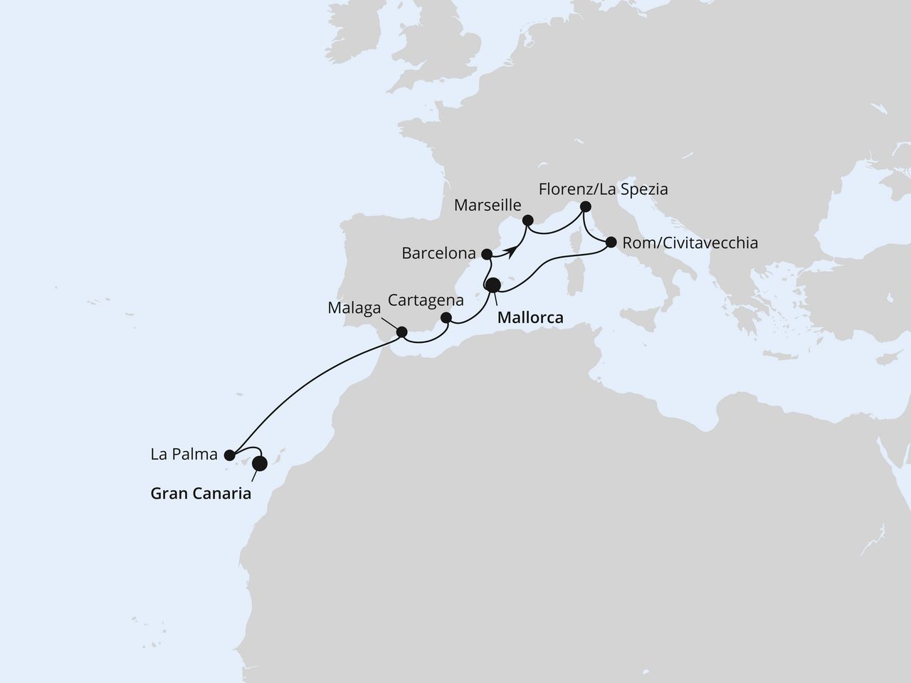Italien, Andalusien & Kanaren ab Mallorca