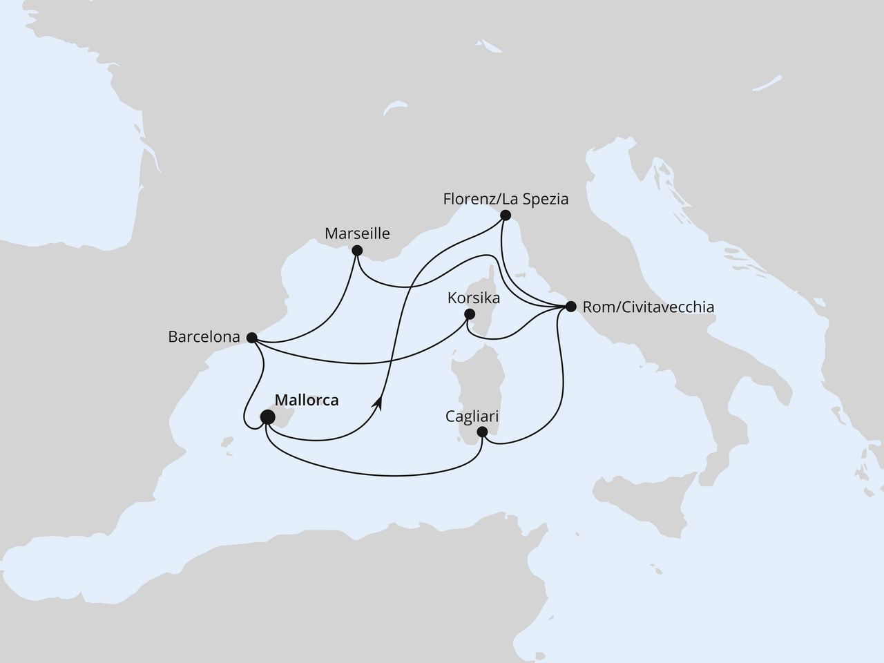 Routenkarte: Große Mittelmeer-Reise ab Mallorca 1