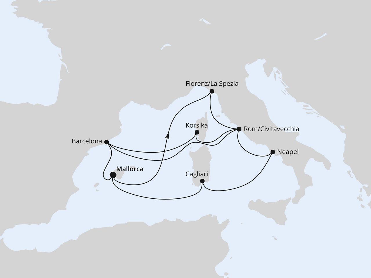 Routenkarte: Große Mittelmeer-Reise ab Mallorca 1