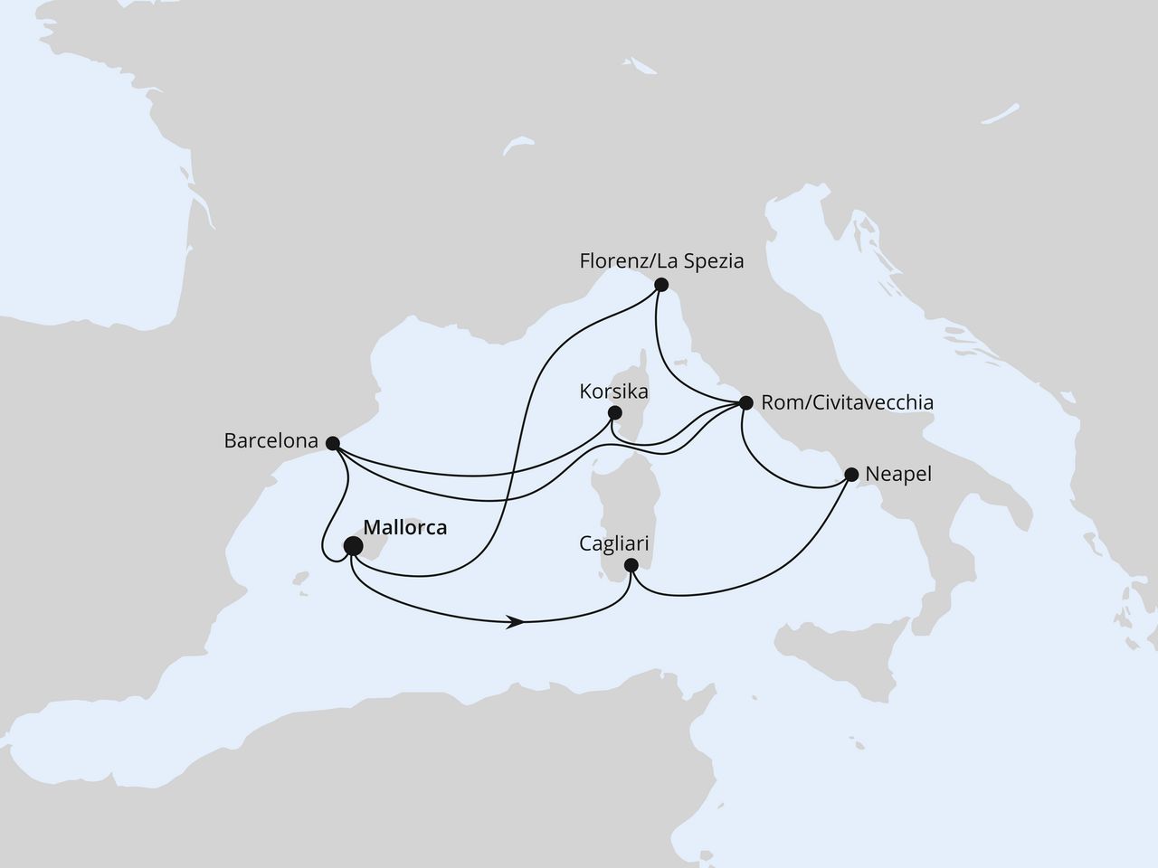 Routenkarte: Große Mittelmeer-Reise ab Mallorca 1