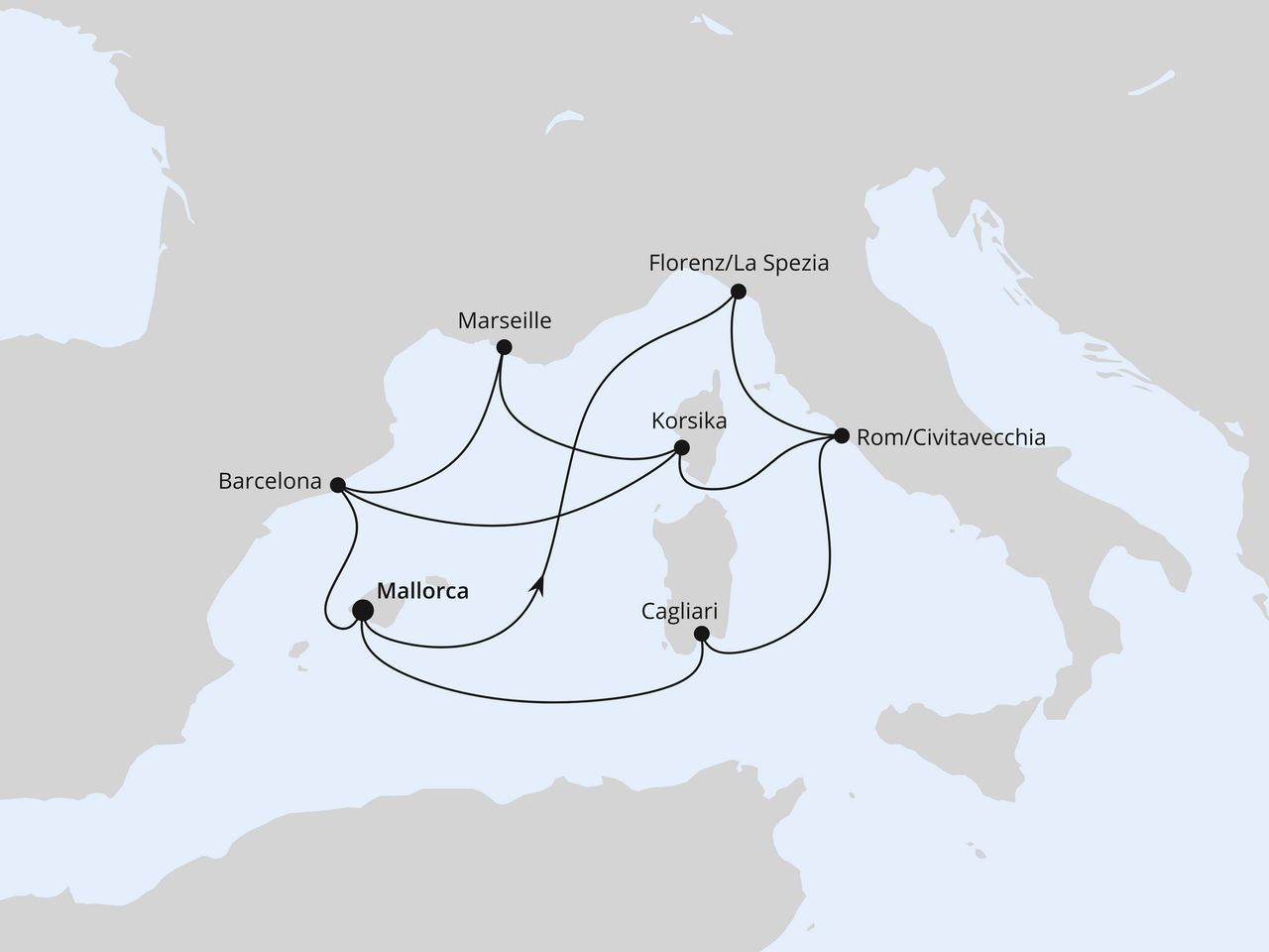 Routenkarte: Große Mittelmeer-Reise ab Mallorca 1