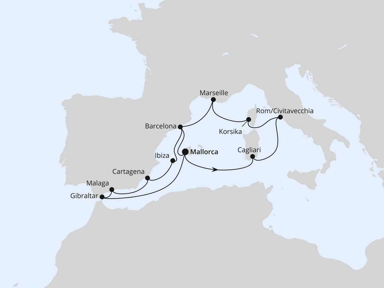 Routenkarte: Große Mittelmeer-Reise ab Mallorca 3