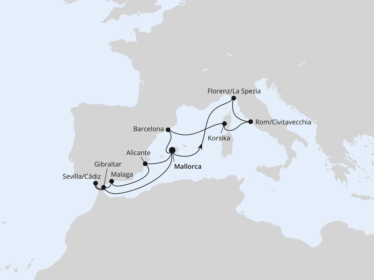 Feiertagsreise im Mittelmeer ab Mallorca