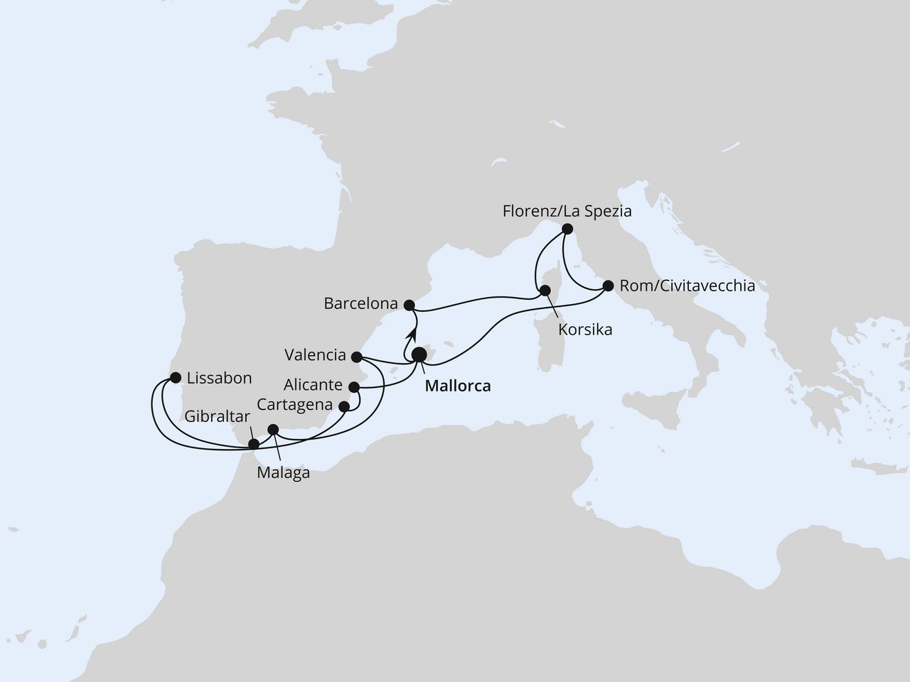 Große Feiertagsreise im Mittelmeer ab Mallorca