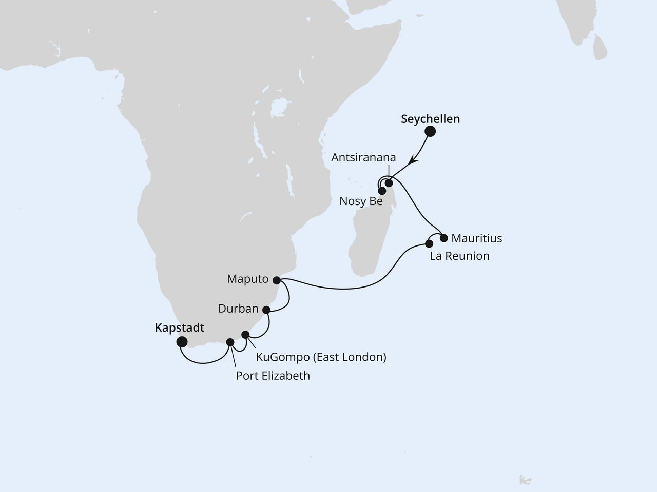Seychellen, Mauritius & Südafrika