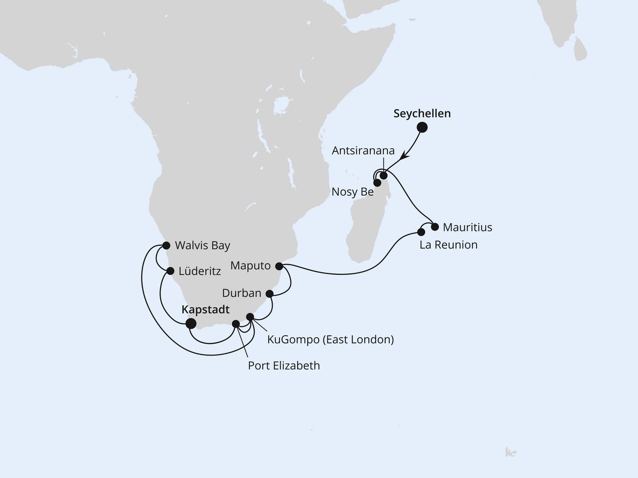 Seychellen, Mauritius, Südafrika & Namibia