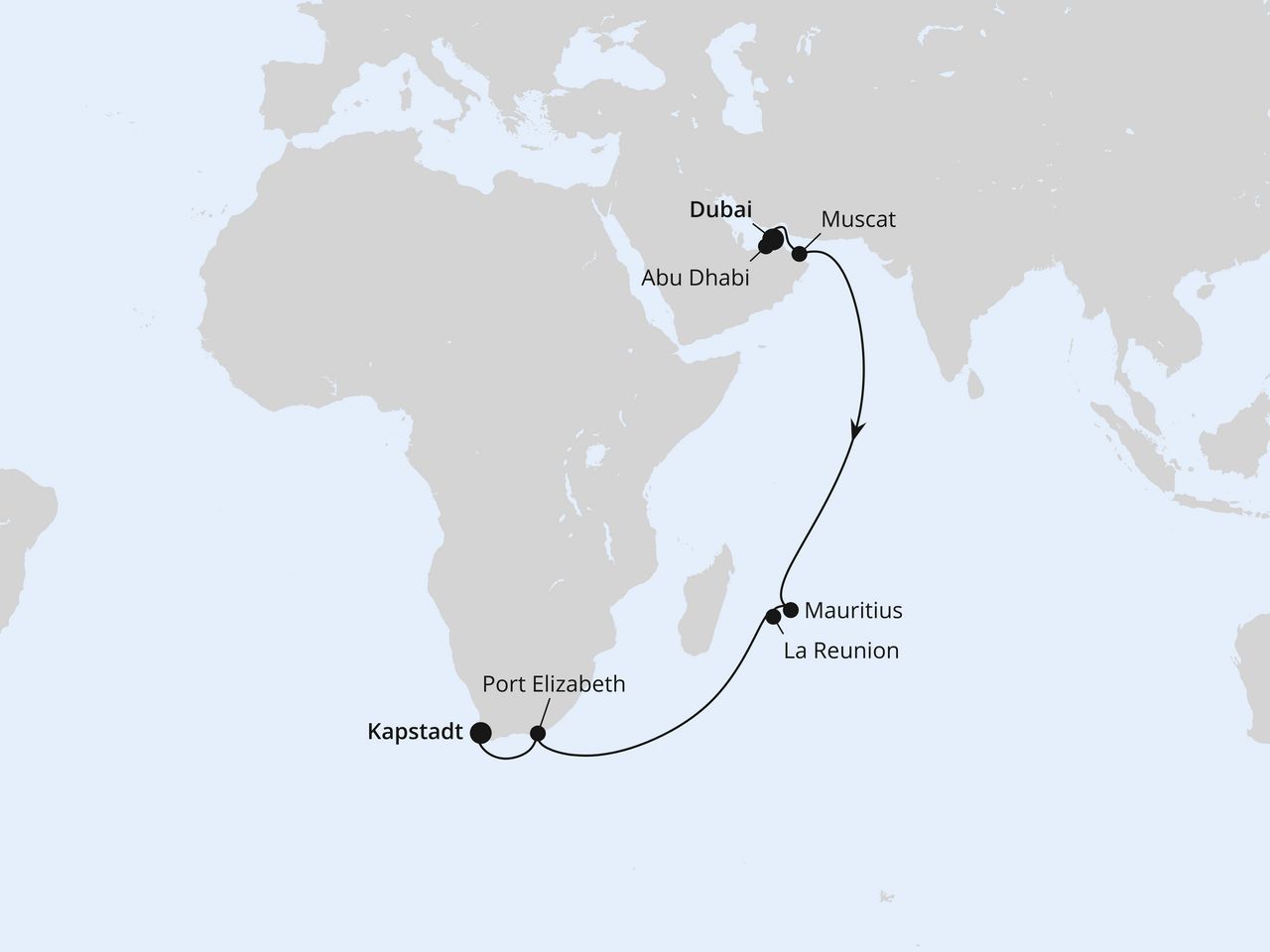 Von Dubai über Mauritius nach Kapstadt
