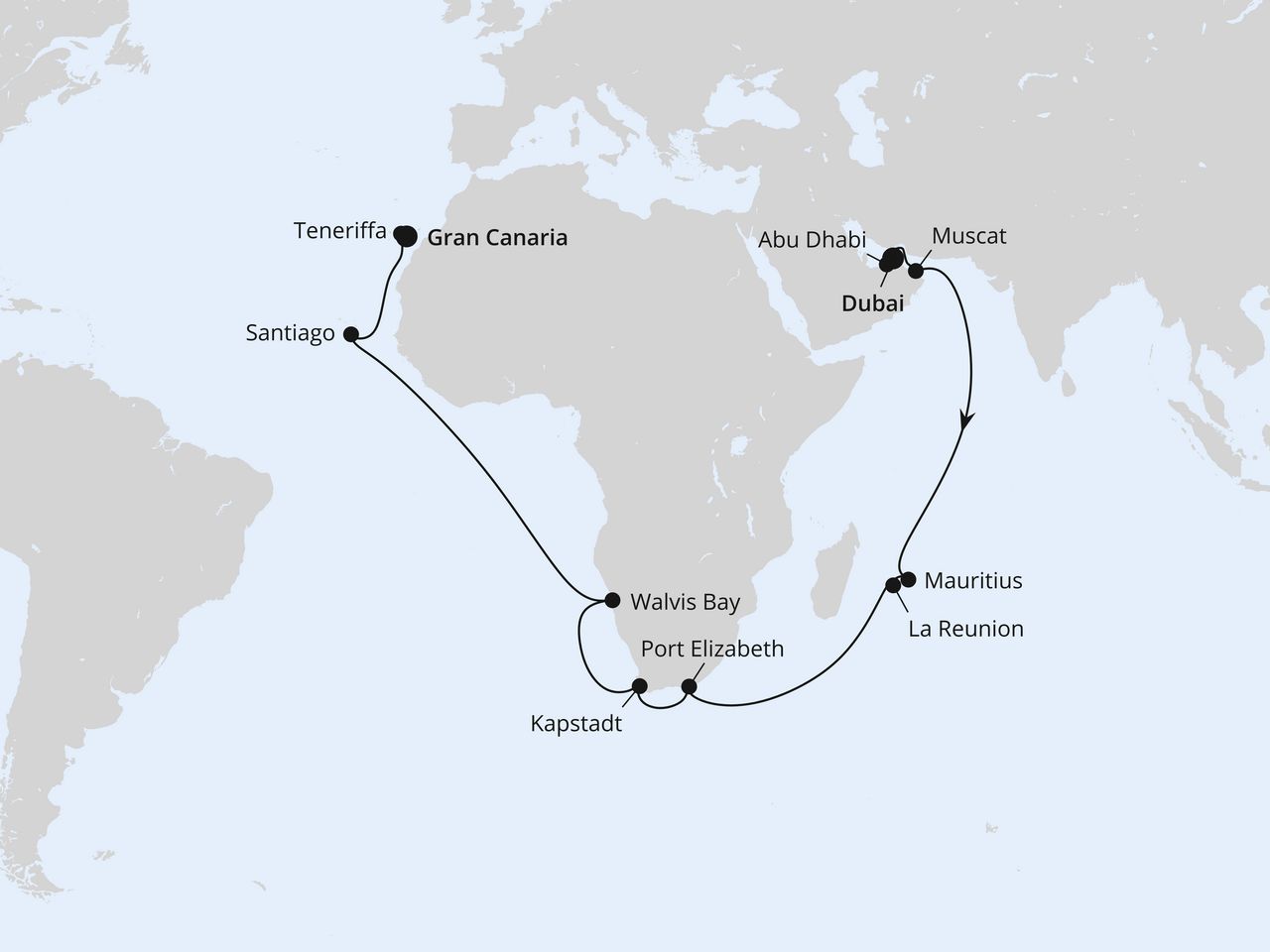 Von Dubai über Afrika nach Gran Canaria