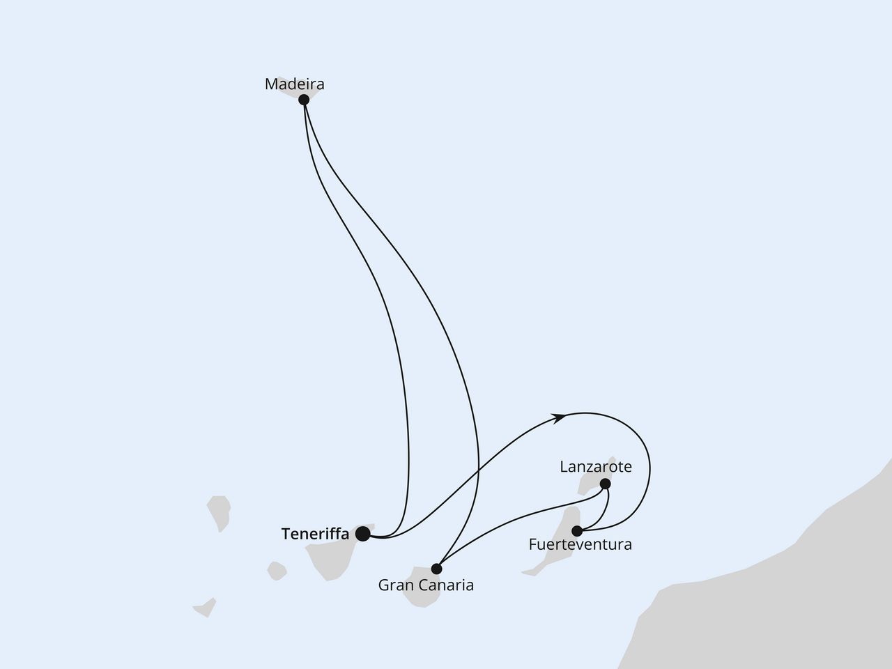 Routenkarte der AIDA Kreuzfahrt Kanaren & Madeira ab Teneriffa