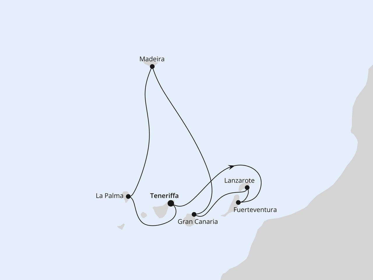 Routenkarte: Kanaren & Madeira ab Teneriffa